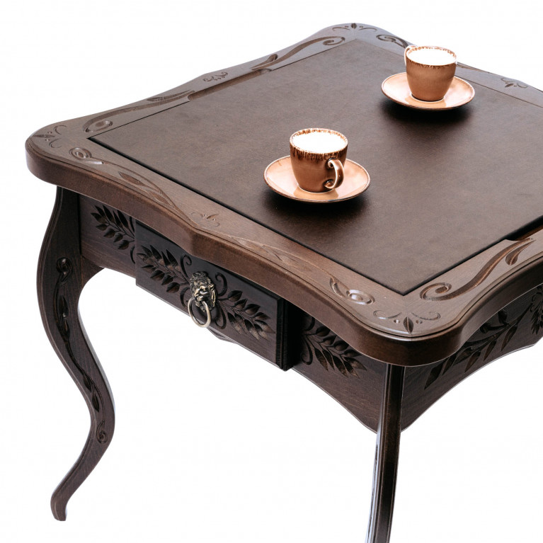 Sakkasztal "Napoleon" , tömör bükkfából, művészi faragással, kombinálva (Sakk/Backgammon/Kávé)